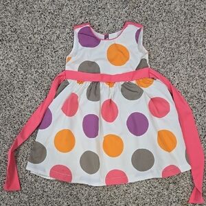 Colorful Polka Dot Dress with Pink Sash